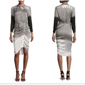 Veronica Beard Dress Womens Size 2 100% Silk Beige/ Black Striped Button